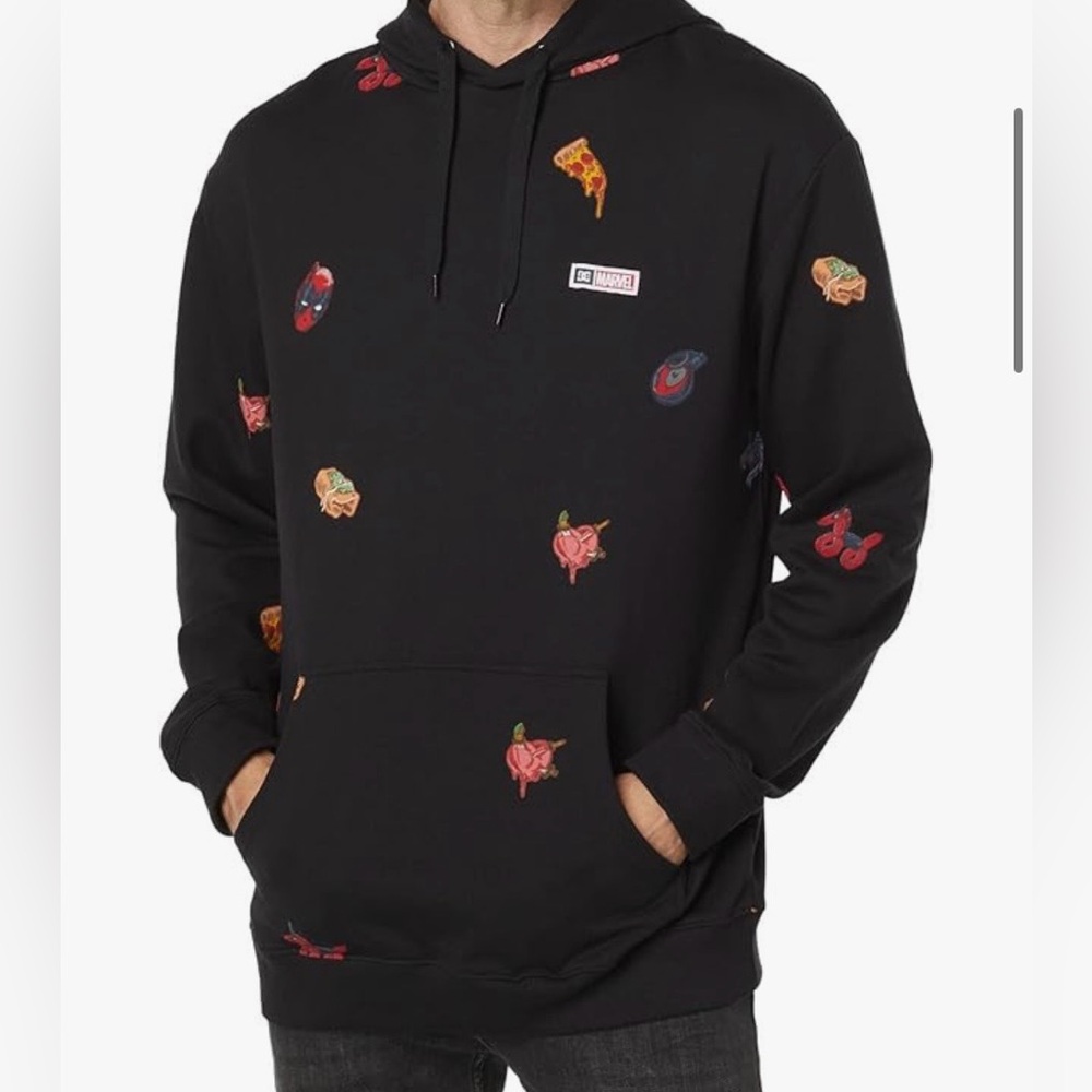 Marvel x DC Shoes Deadpool All Over Graphic Black Hoodie Men’s M Unisex